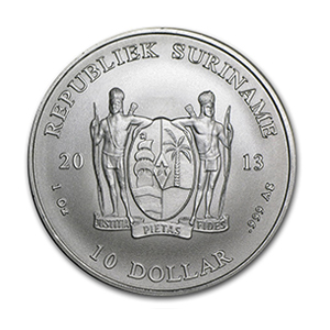 Surinaamse zilveren 10 dollar 2013 - 1 oz munt