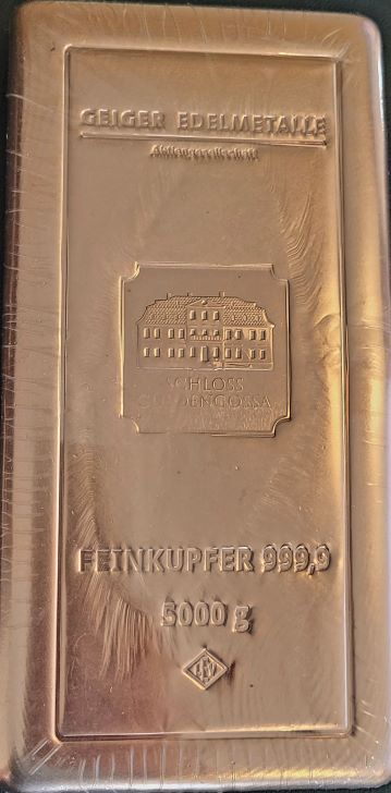 5 kg fijn koper Schloss achterzijde koper baar 5 kg