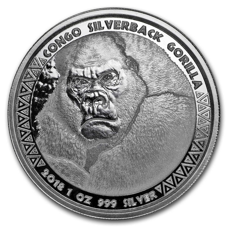 Congo Gorilla 1 oz 2018 front 101munten gorilla 1 oz 2018