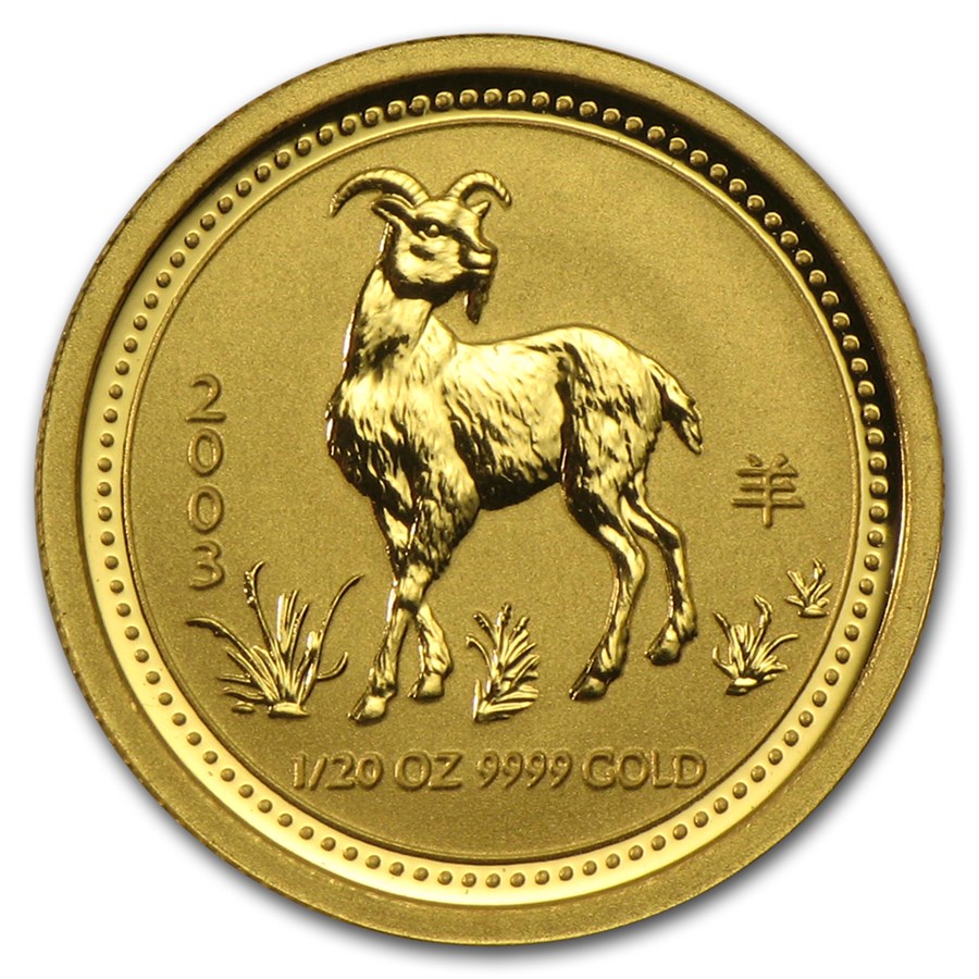 Gouden Lunar I Goat 2003 0.05 oz front 101munten
