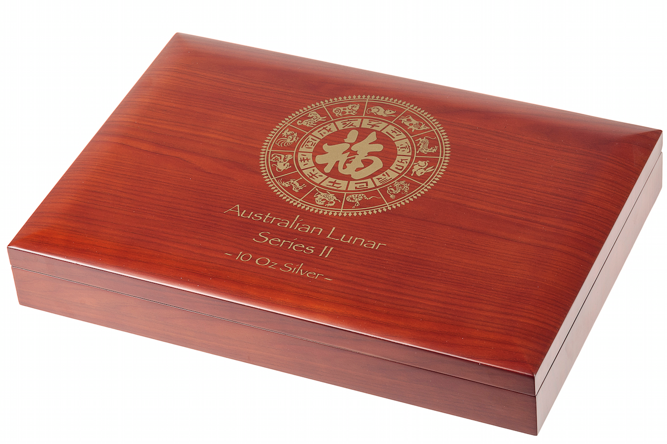 Lunar II 10 oz hout front 101munten Verzameldoos Lunar II - 10 oz