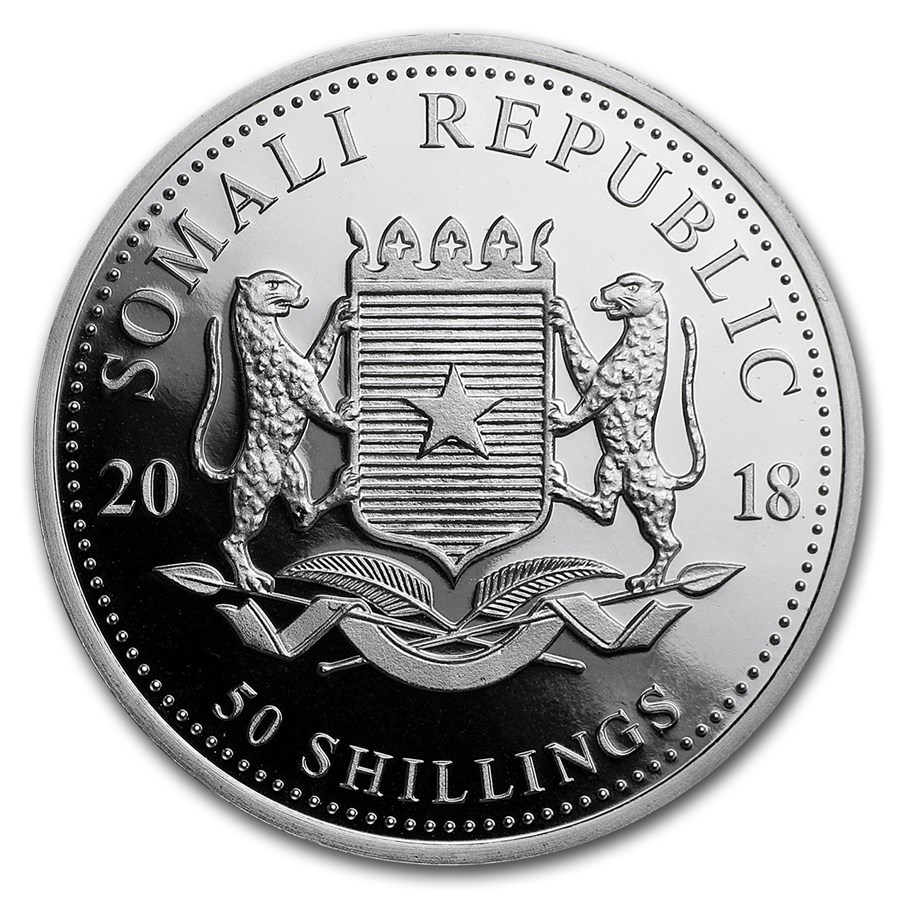 Somalische Olifant 0,5 oz 2018 back 101munten Somalische olifant