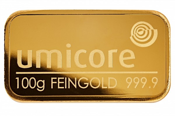 Umicore 100 gram goudbaar