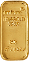 250 gram Umicore goudbaar