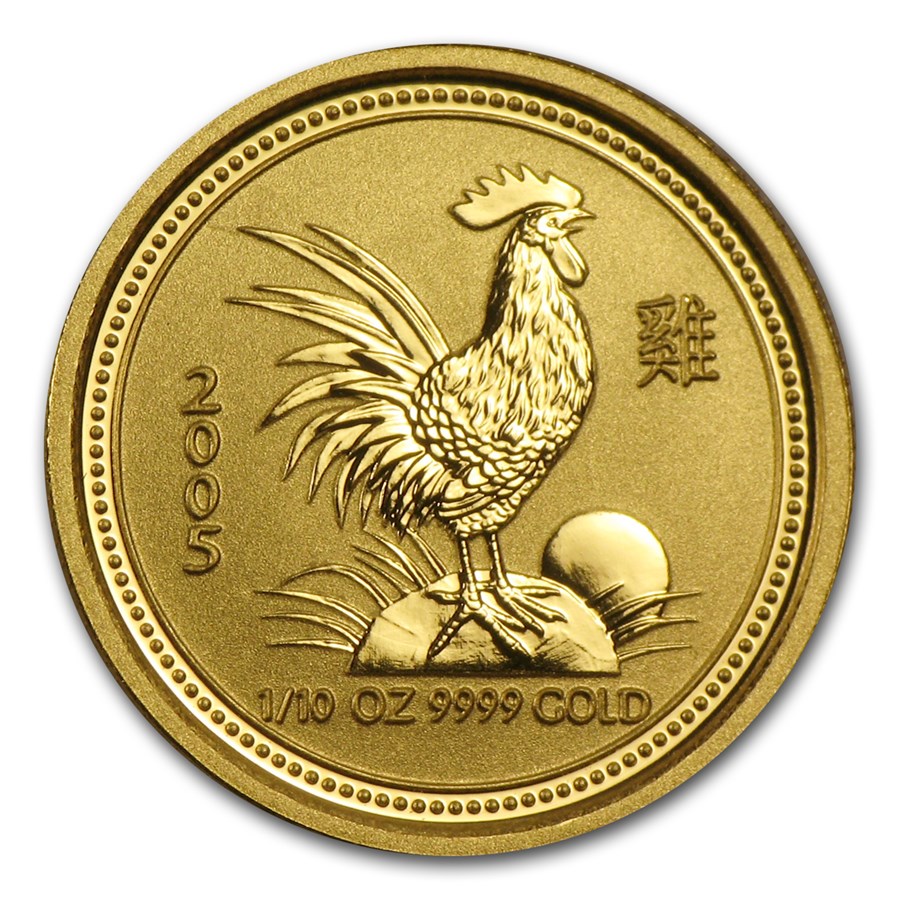 year of the rooster lunar I 1.10 oz goud - front year of the rooster