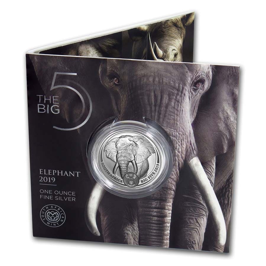 Big 5 Elephant 1 oz 2019 voorkant met boekje 101munten elephant