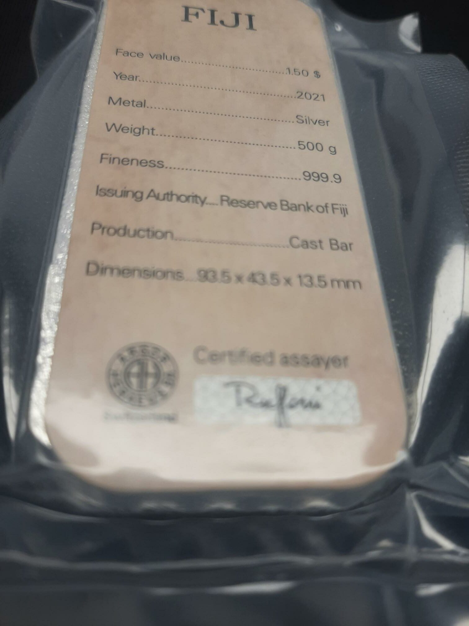 Fiji 500 gram muntbaar achterkant 101munten