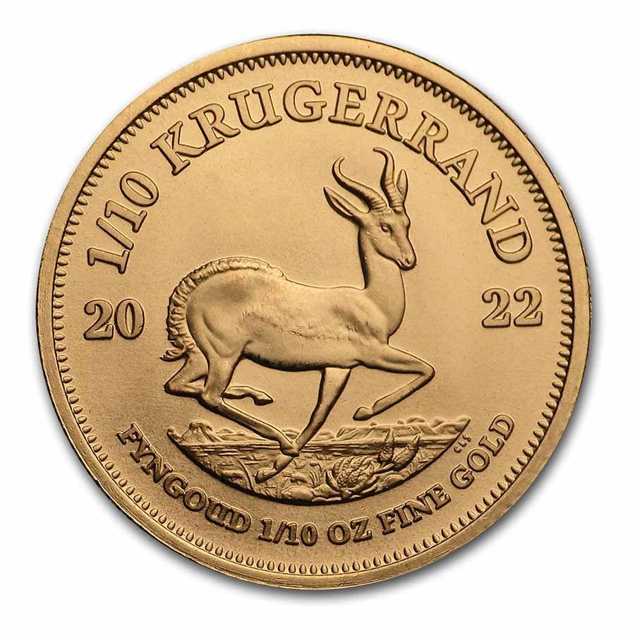 Gouden 0.10 oz Krugerrand 2022 voorkant 101munten