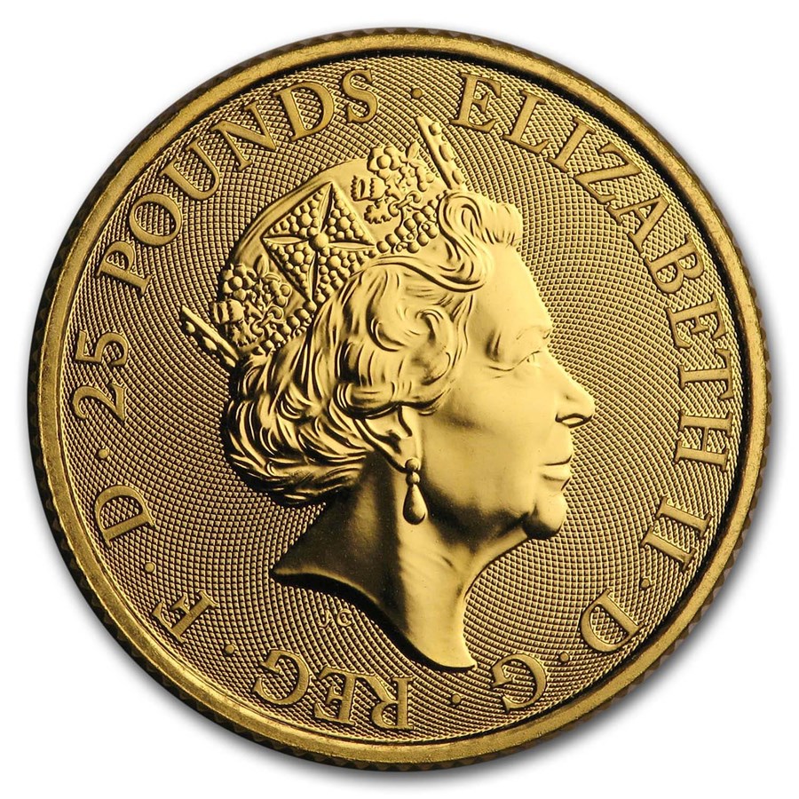 Gouden Queens Beast 0.25 oz 2019 Yale of the Beaufort achterkant 101munten