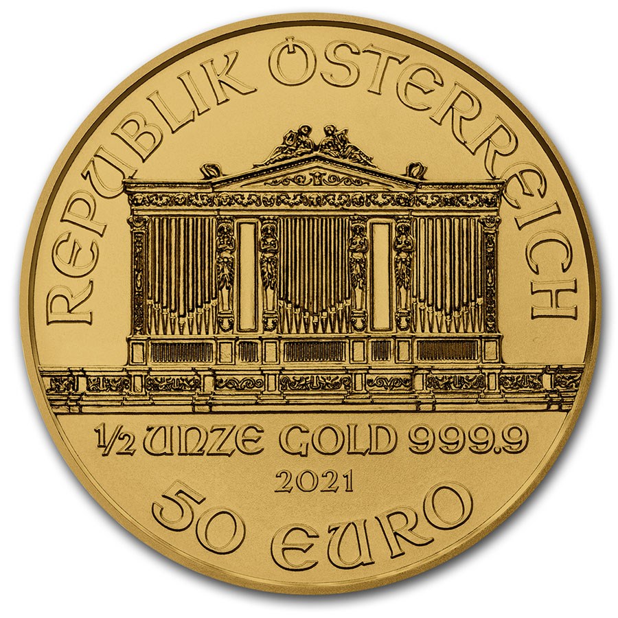 Gouden Wiener Philharmoniker 0.5 oz 2021 achterkant