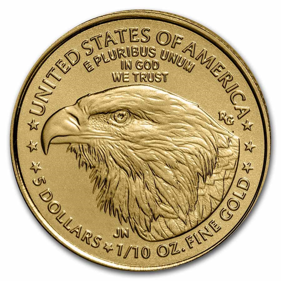 Gouden American Eagle 0.1 oz 2021 type 2 achterkant 101munten american eagle 1/10