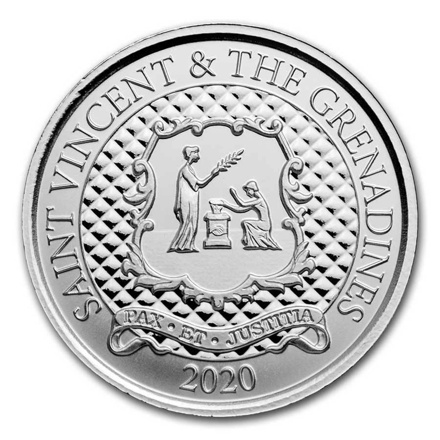 St Vincent Grenadines Pax et Justitia 1 oz 2020 voorkant 101munten pax et justitia