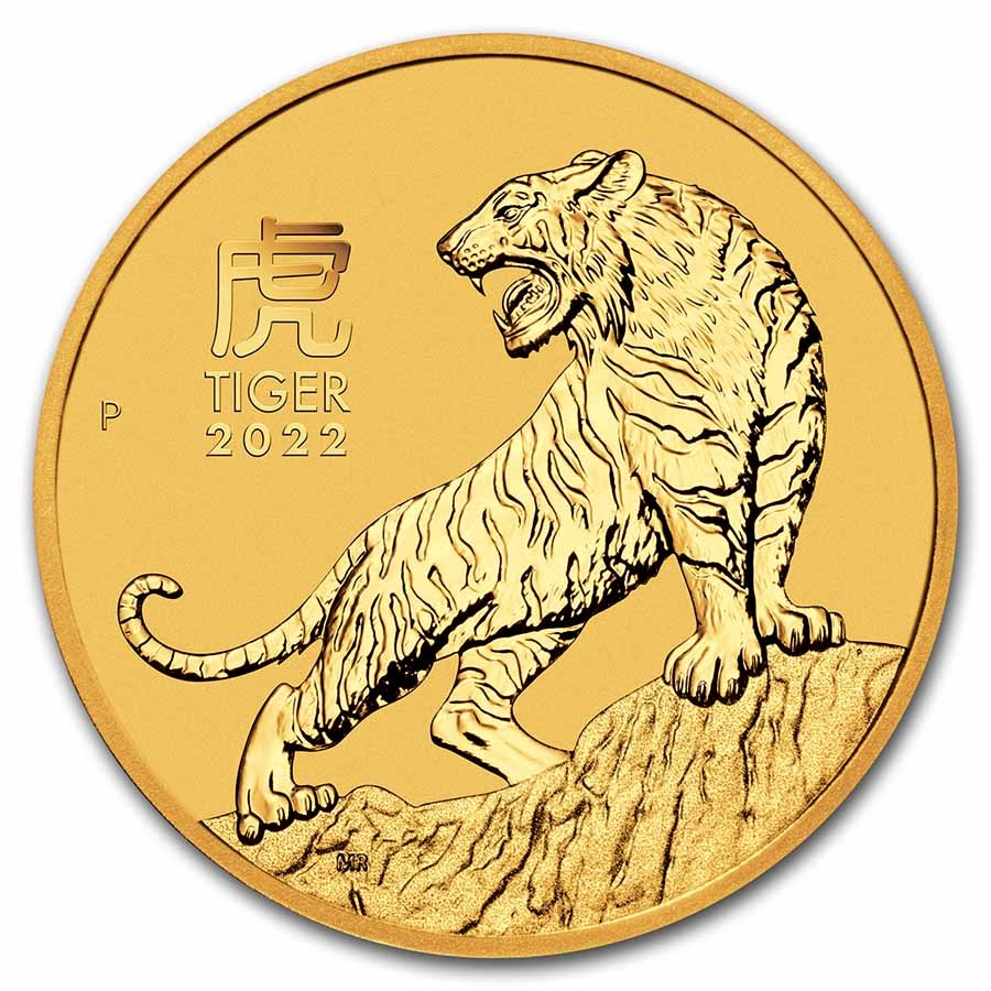 Gouden Lunar III Year of the Tiger 0.25 oz 2022 voorkant 101munten year of the tiger