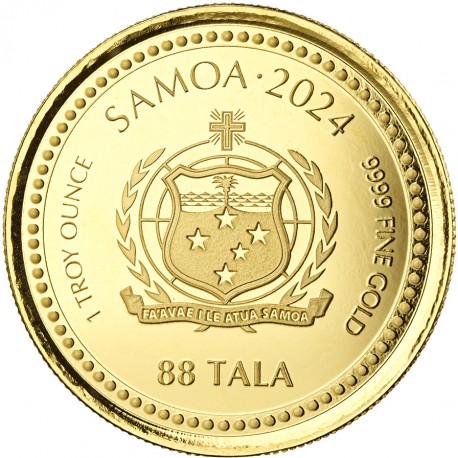 Samoa 1 oz Dragon 2024 Proof goud achterkant 101munten