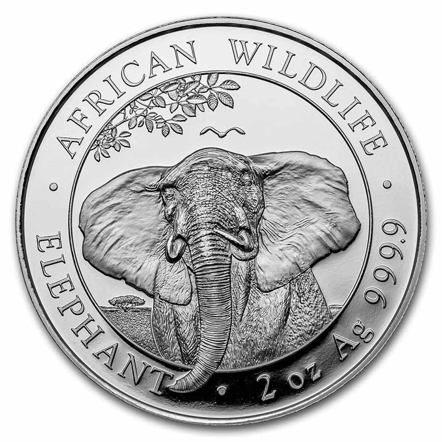Somalische Olifant 2 oz 2021 voorkant 101munten somalische olifant 2 oz 2021