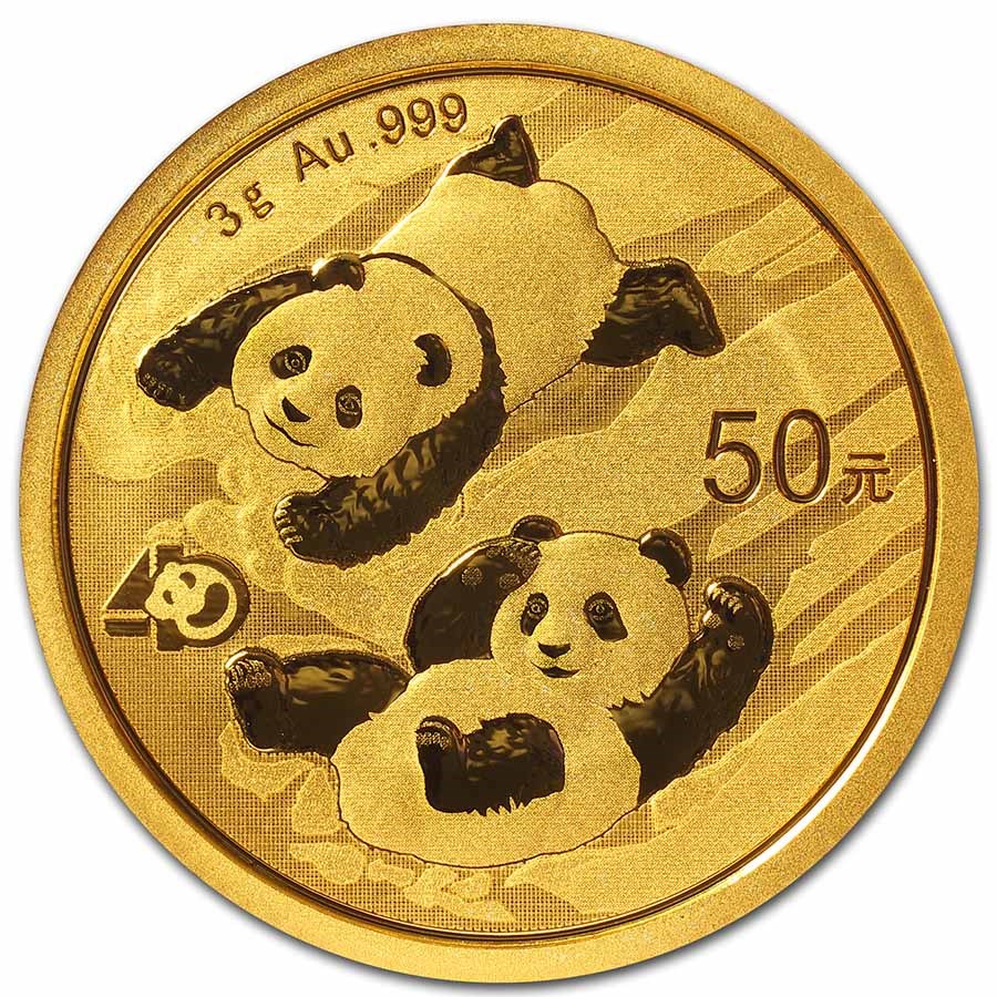 Gouden China Panda 3 gram 2022 front 101munten China panda 3 gram 2022