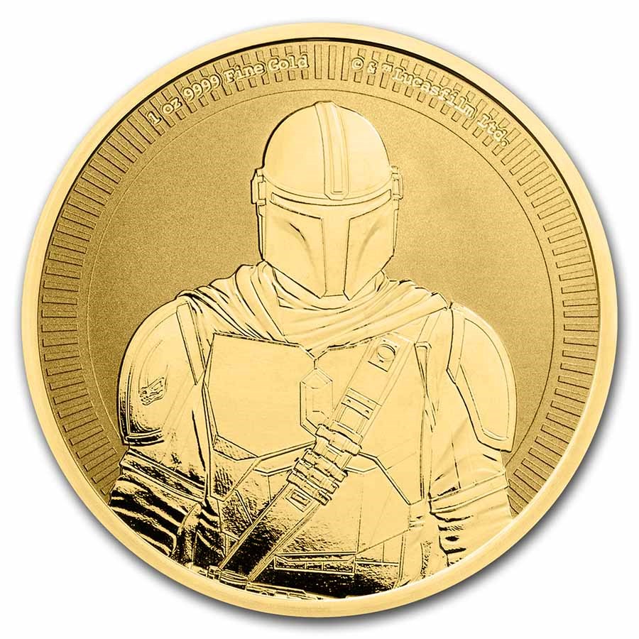 Gouden Niue Mandalorian 1 oz 2021 voorkant 101munten Star Wars Mandalorian Bounty Hunter 1 oz 2021
