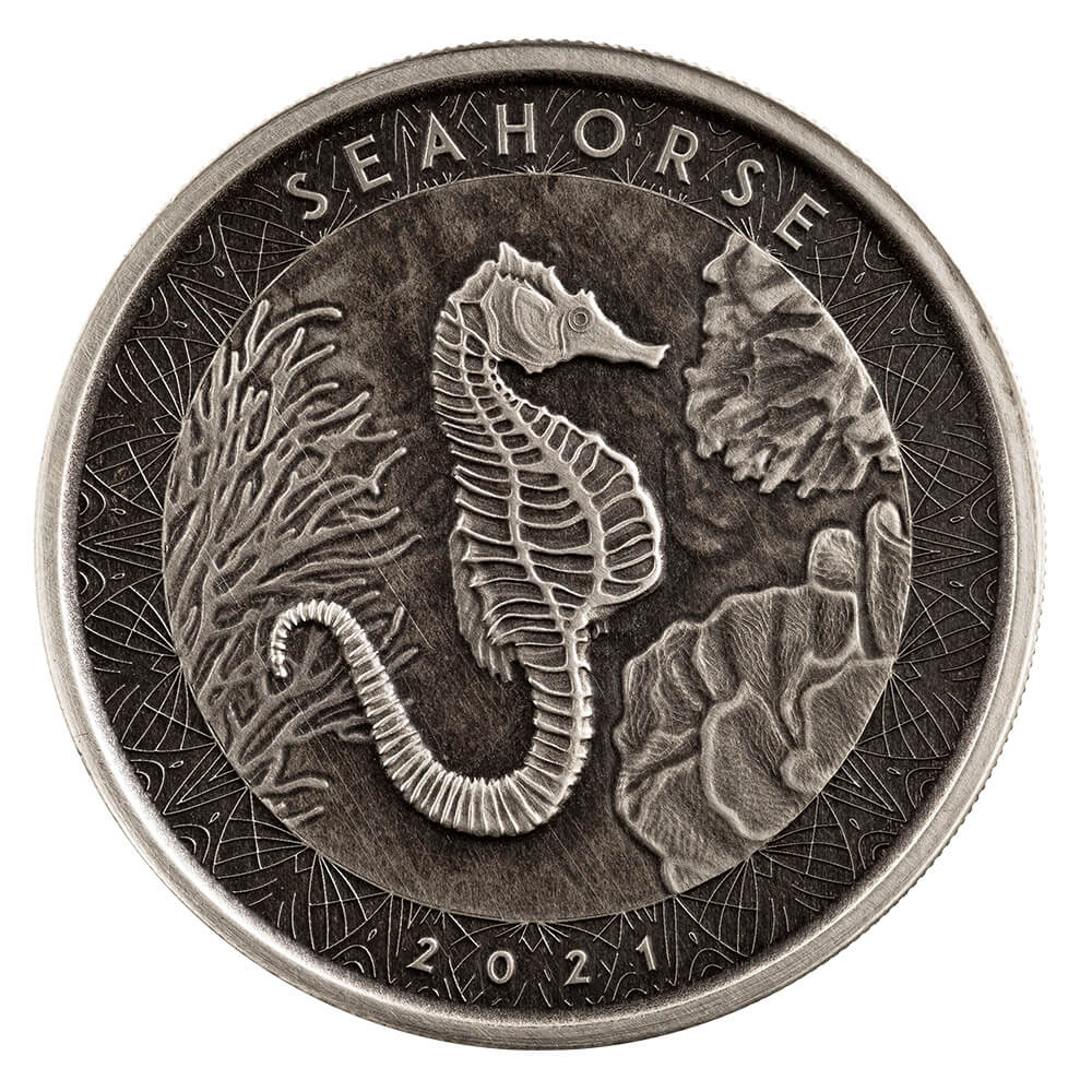 Samoa Seahorse Antique 1 oz 2021 front 101munten samoan seahorse