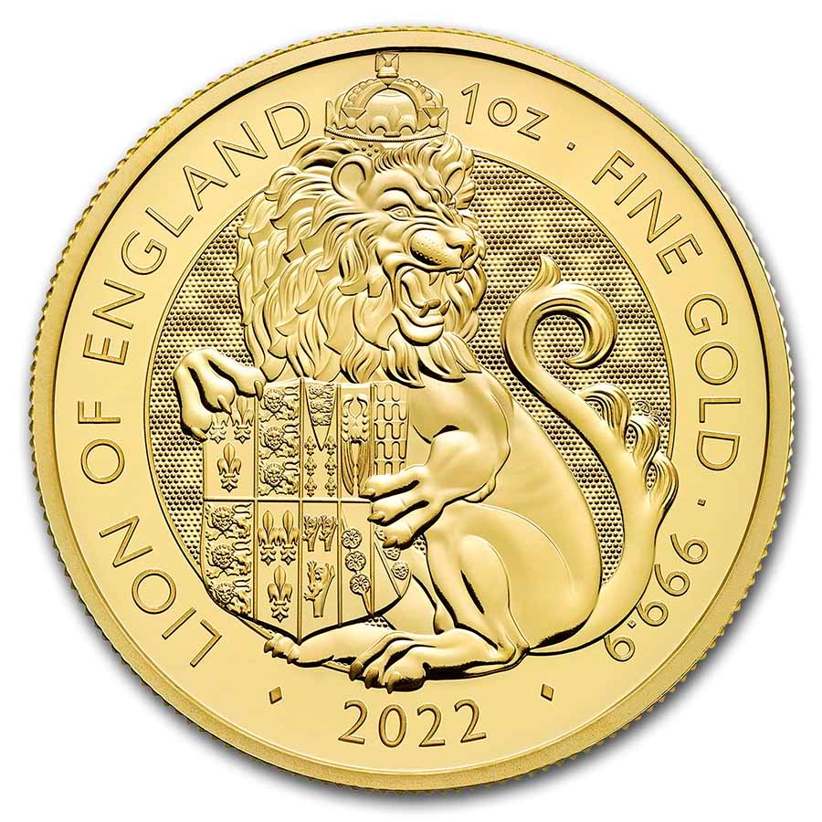 Gouden Tudor Beast 1 oz 2022 Lion of England voorkant 101munten Lion of England