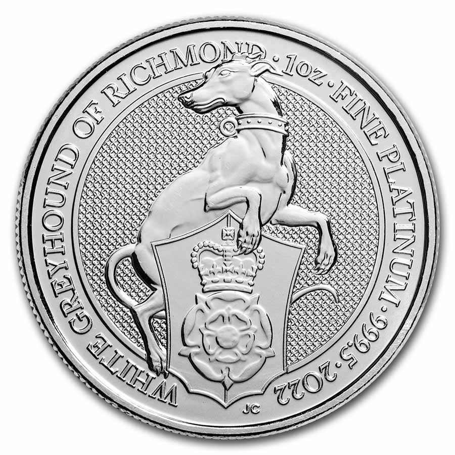 Platina 1 oz Queens Beast White Greyhound of Richmond 2022 voorkant 101munten