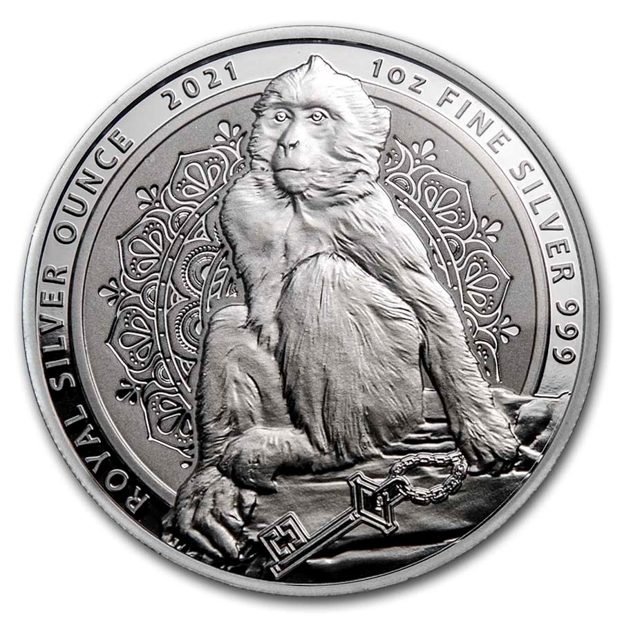 Gibraltar the Barbary Macaque 1 oz 2021 voorkant 101munten the barbary macaque