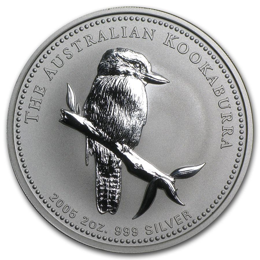 Kookaburra 2 oz 2005 voorkant 101munten kookaburra 2 oz 2005