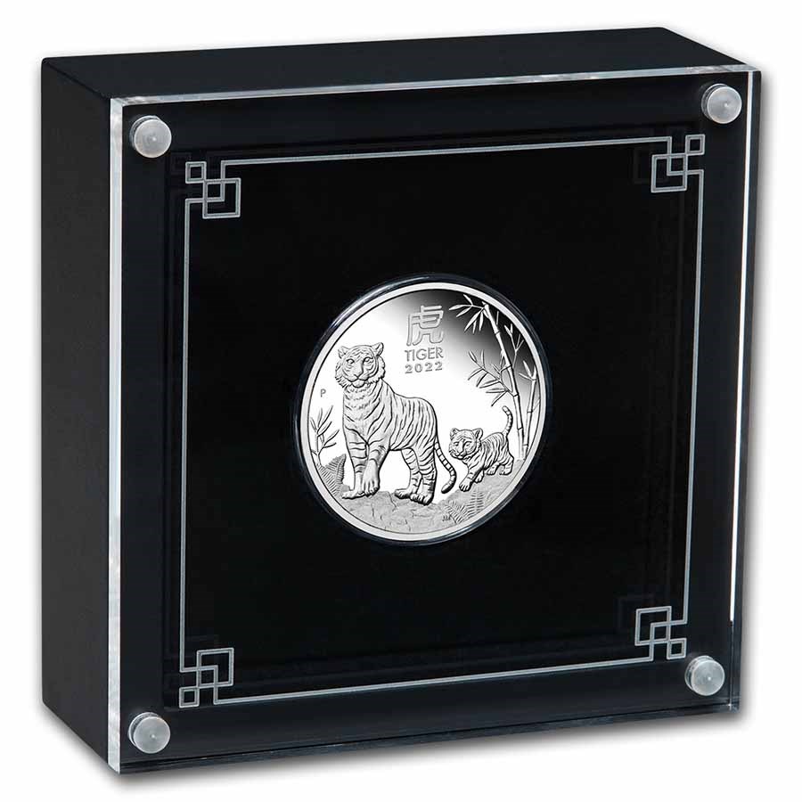 Lunar III 0.5 oz 2022 PROOF voorkant met doos 101munten year of the tiger