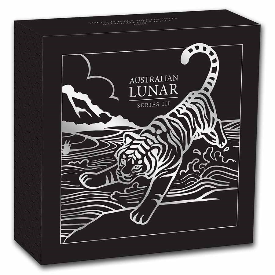 Lunar III 0.5 oz 2022 PROOF voorkant met doos dicht 101munten