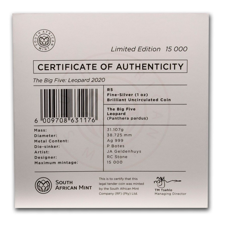 Big 5 Leopard 1 oz 2020 boekje achterkant 101munten