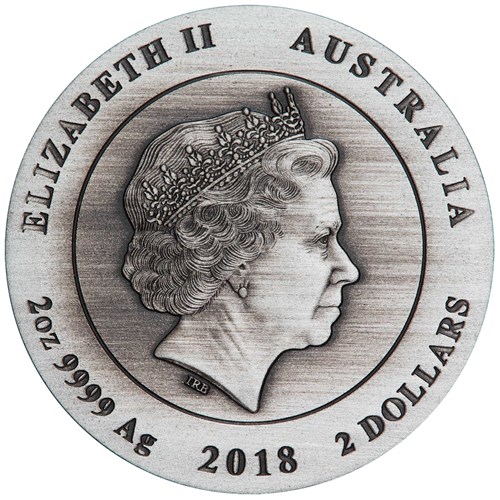 Kookaburra 2 oz 2018 High Relief Antique Finish achterkant 101munten