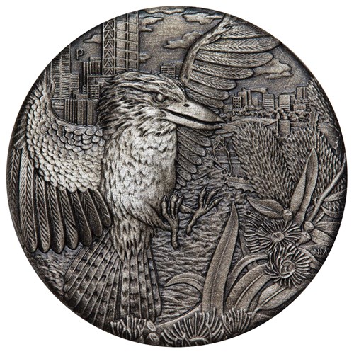 Kookaburra 2 oz 2018 High Relief Antique Finish voorkant 101munten