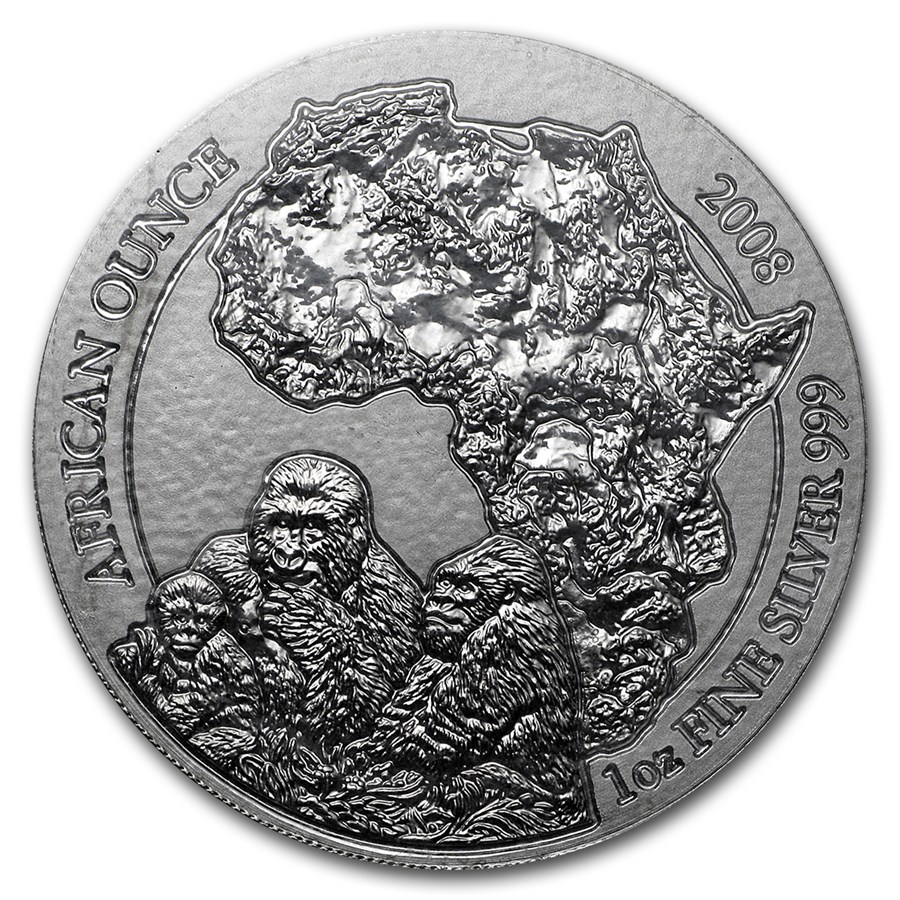 Rwanda Gorilla 1 oz 2008 front 101munten african gorilla