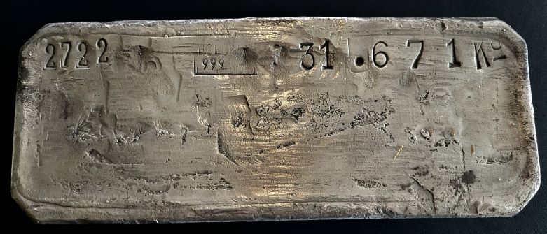 1000 troy ounce baar 101muntennl boven aanzicht zilverbaar