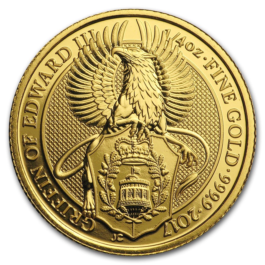 Gouden Queens Beast 0.25 oz 2017 Griffin of Edward voorkant 101munten Griffin of Edward 1/4 oz 2017
