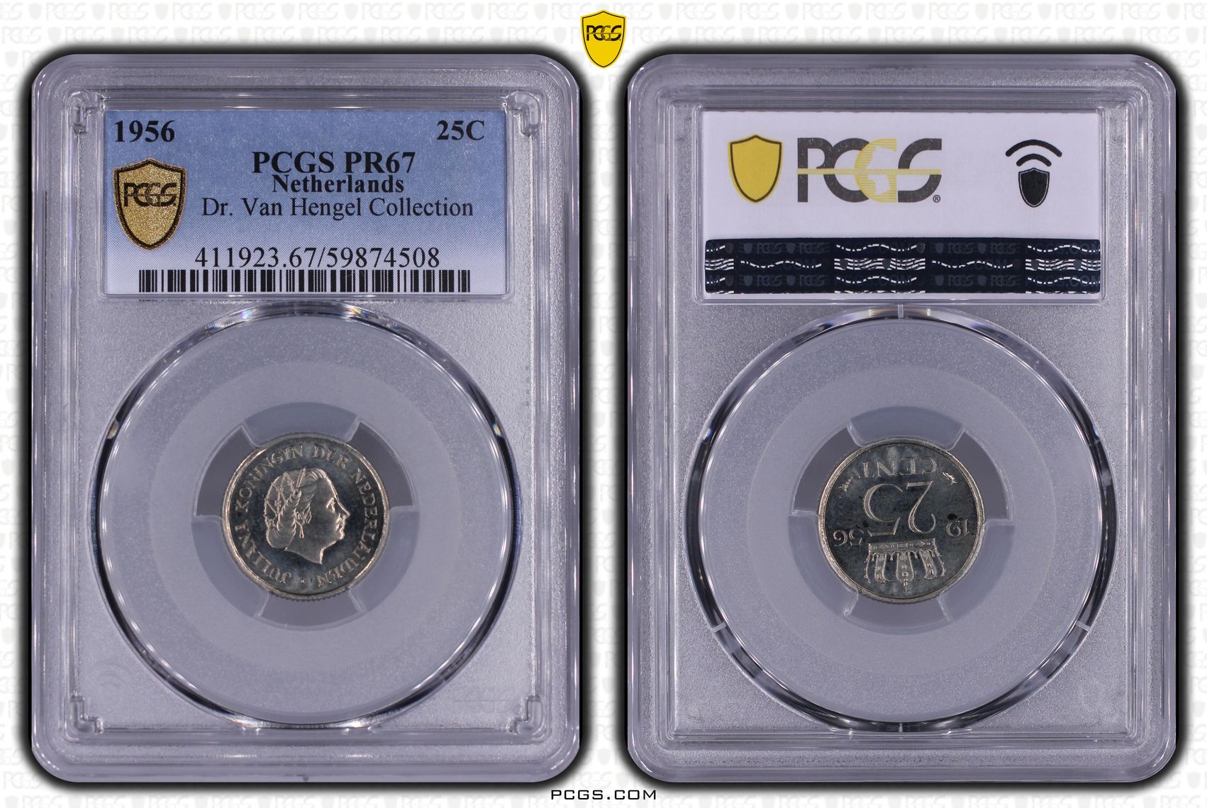 25 cent 1956 Proof PR67 PCGS Van Hengel collectie 25 cent 1956 Proof PR67 PCGS Van Hengel collectie