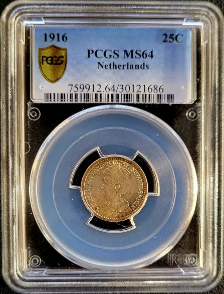 25 cent 1916 PCGS gecertificeerd