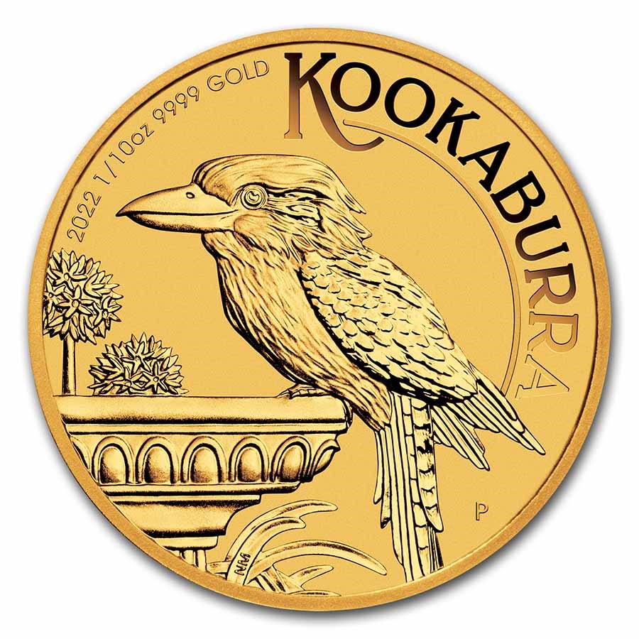 Gouden Kookaburra 0.10 oz 2022 front 101munten gouden kookaburra