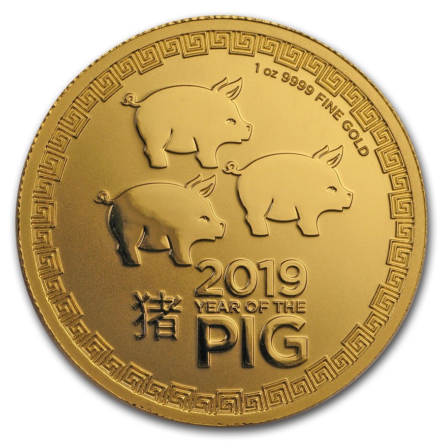 Gouden NIue Lunar Pig 1 oz 2019 front 101munten year of the pig