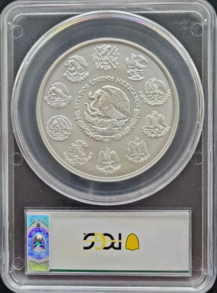 Mex.Libertad 2019 5 oz zilver PCGS MS70 first strike-green label 101muntennl back