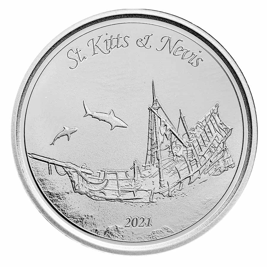 St. Kitts en Nevis - Sunken ship 1 oz 2021 front 101munten sunken ship