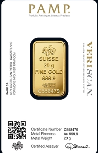 Pamp goudbaar 20 gram back 101munten 20 Gram goudbaar Pamp Suisse