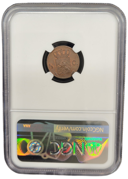 0.5 cent Ned. 1846 MS65BN 101muntennl back 1/2 Cent 1846 MS65 BN slab NGC
