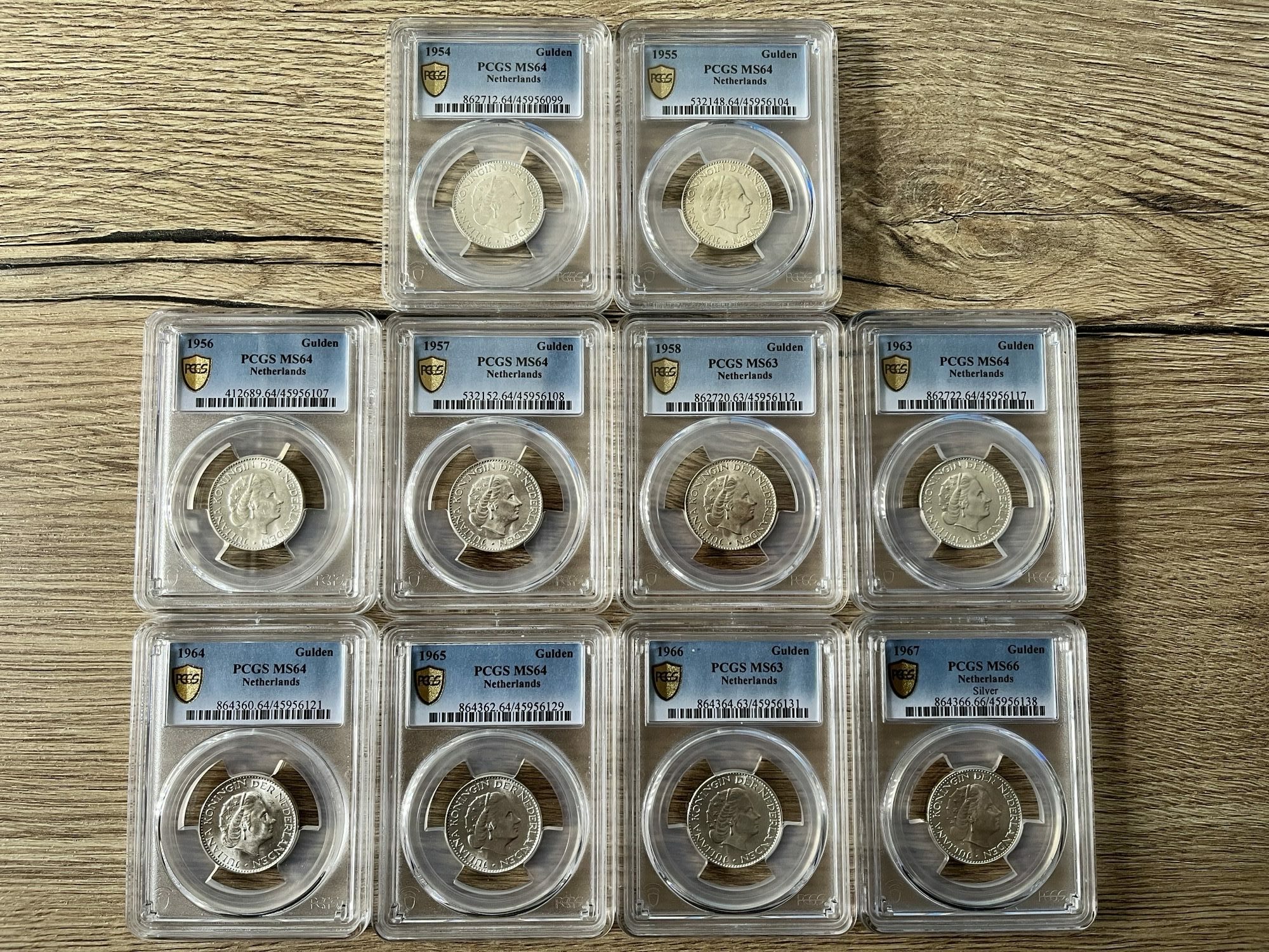 1954-1967 set gulden serie guldens zilver 1954-1967 PCGS Juliana compleet