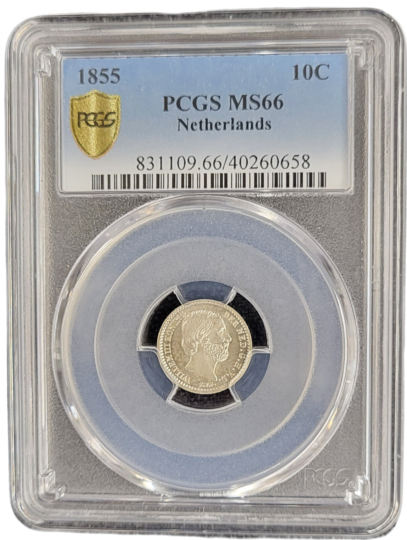 Koning Willlem III 10 cent 1855 MS66 PCGS-front Koning Willlem III 10 cent 1855