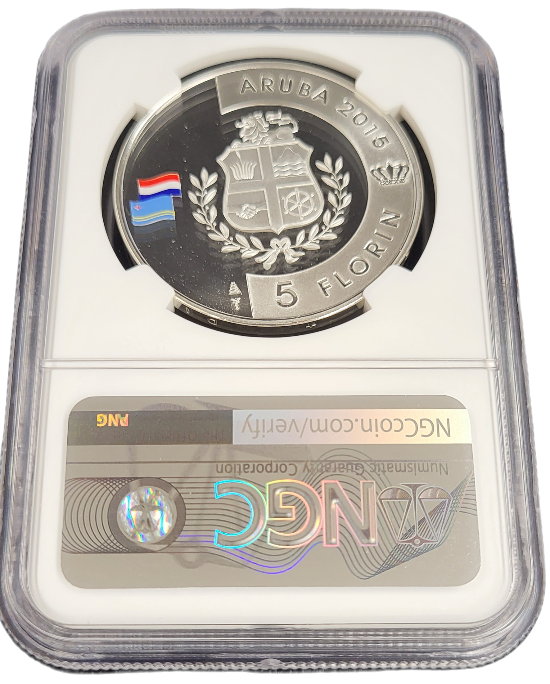 Aruba 5 florin 2015 Kingdom of Netherlands 200th Anniversary PF69 UCAM NGC-back