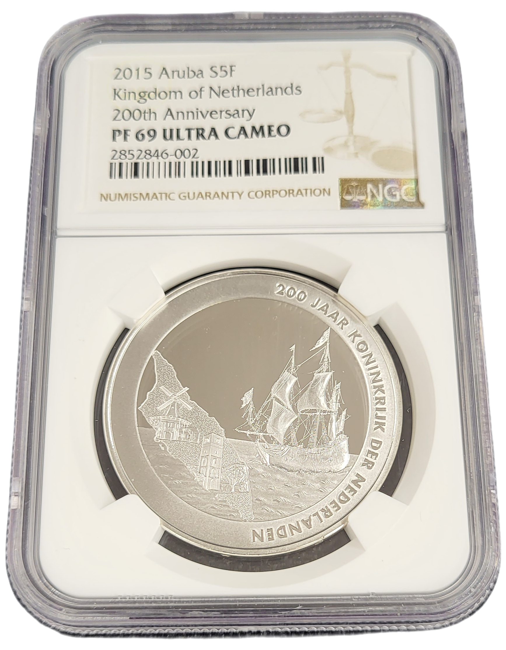 Aruba 5 florin 2015 Kingdom of Netherlands 200th Anniversary PF69 UCAM NGC-front