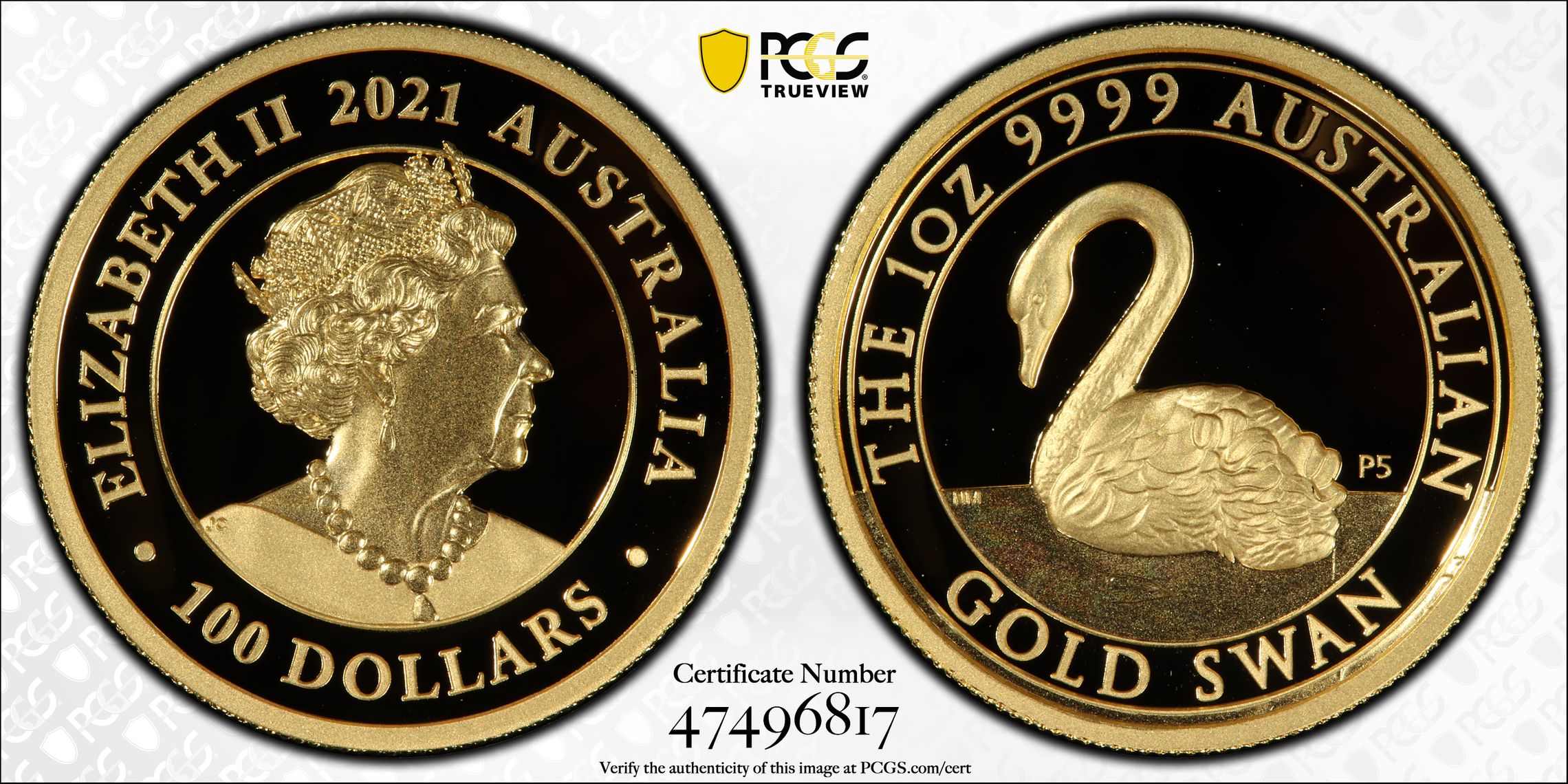 Gold Swan 2021 P5 PCGS PR70 DCAM Australia Gold Swan 2021 P5 mintage 188 pcs