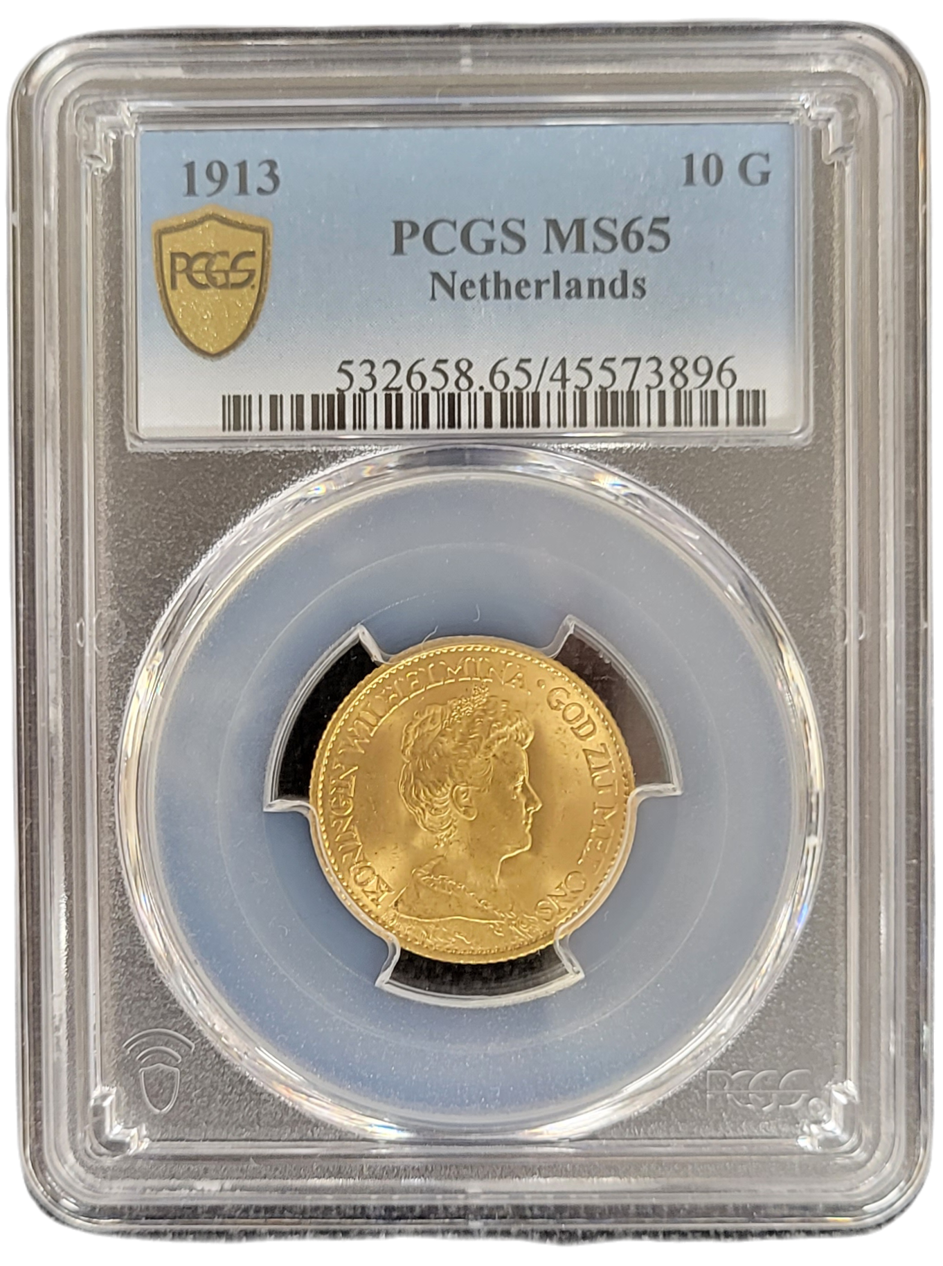 Gouden 10G 1913 PCGS MS65 front 10 gulden 1913