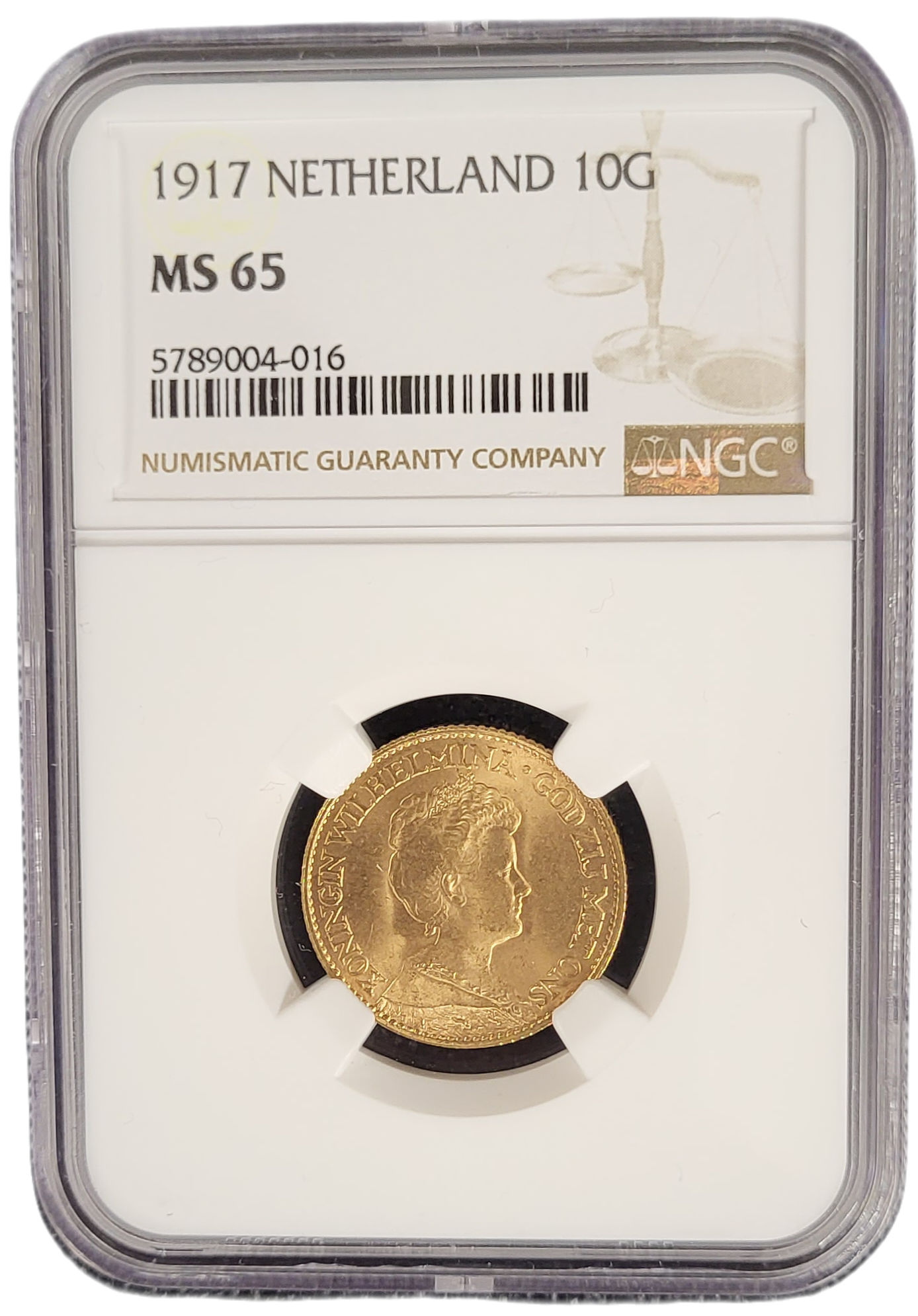Gouden 10G 1917 NGC MS65 front 10 gulden 1917
