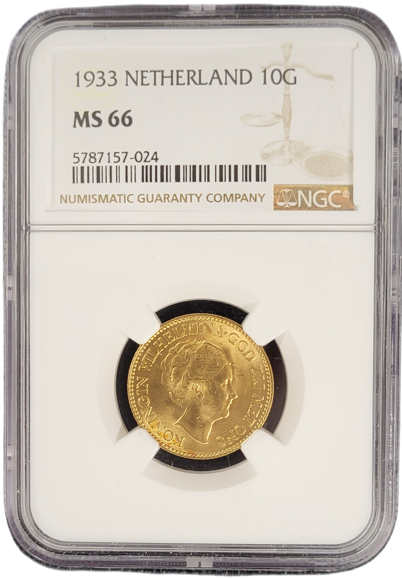 Gouden 10G 1933 NGC MS66 Front 10 gulden 1933